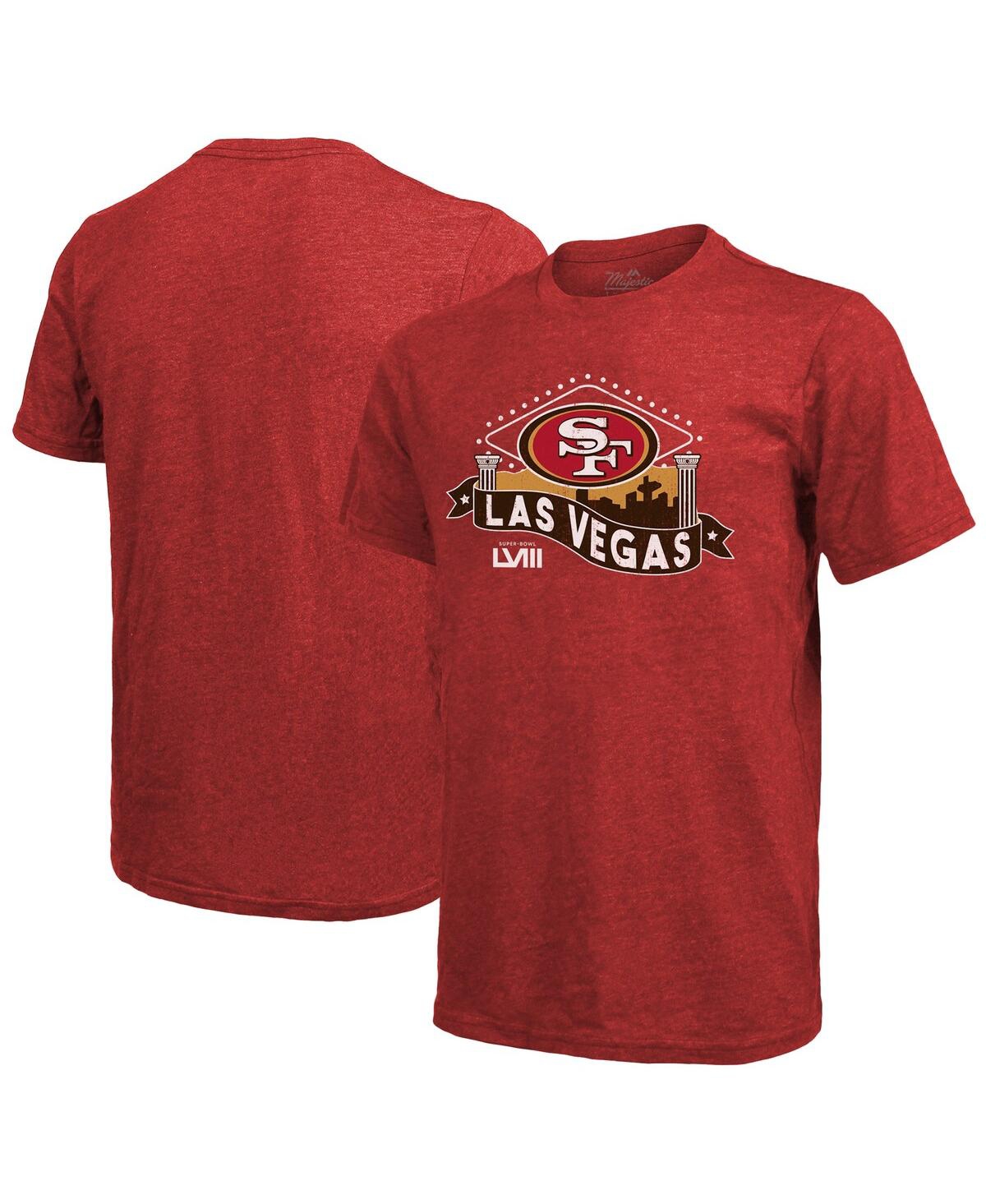Men's Majestic Threads Scarlet San Francisco 49ers Super Bowl Lviii Tri-Blend T-shirt - Scarlet