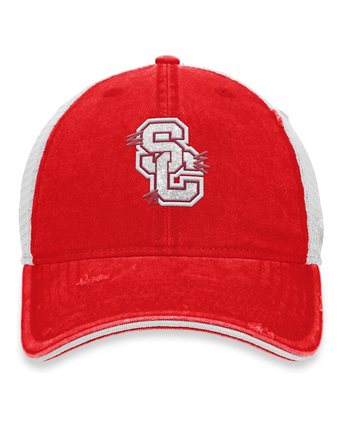 Shop Top Of The World Women's  Cardinal, White Distressed Usc Trojans Radiant Trucker Snapback Hat In Cardinal,white