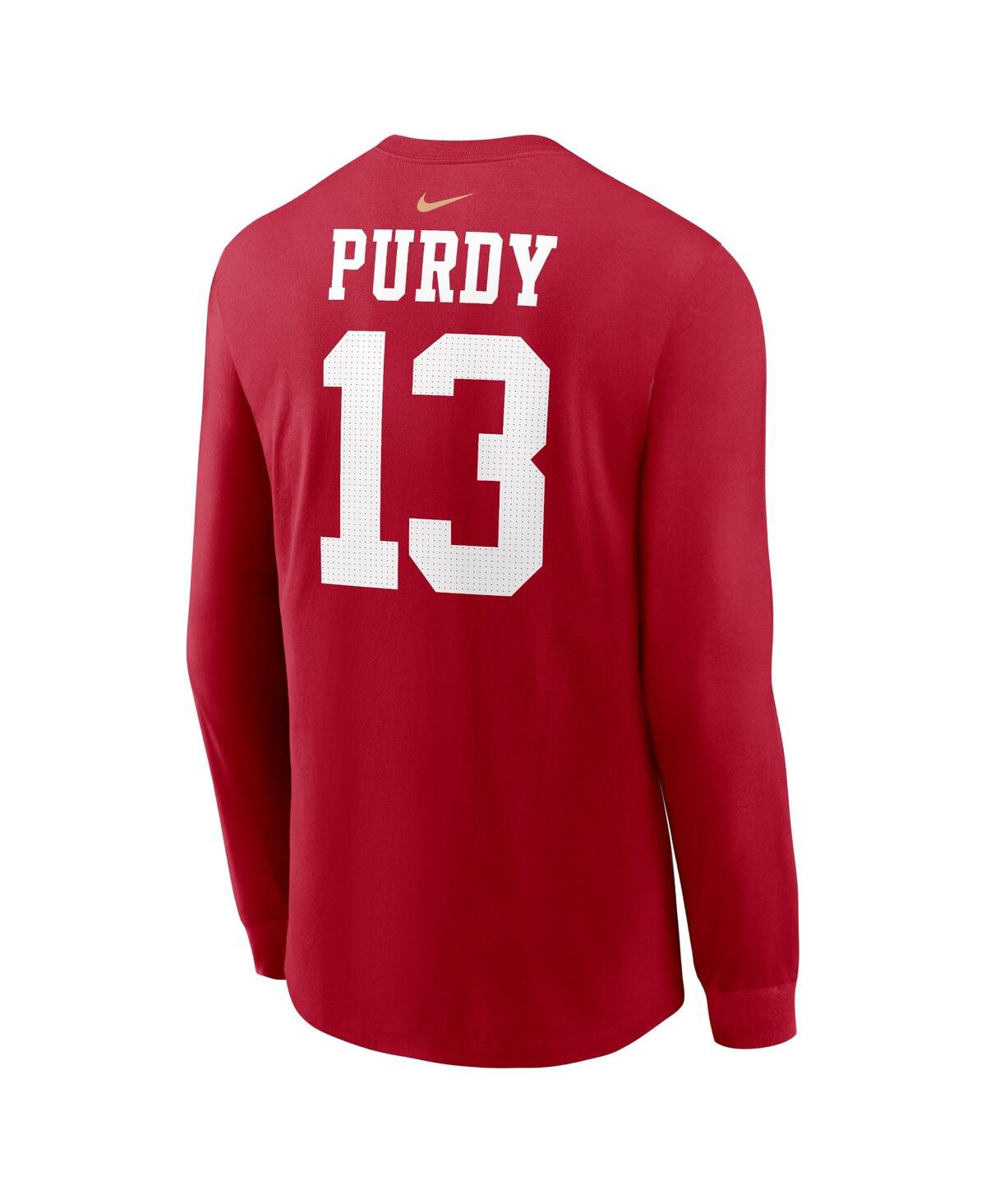 Men's Nike Brock PurdySan Francisco 49ers Super Bowl Lviii Patch Player Name and Number Long Sleeve T-shirt - Scarlet
