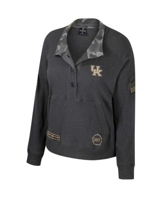 Women's Heather Charcoal Kentucky Wildcats OHT Military-Inspired Appreciation Payback Henley Thermal Sweatshirt