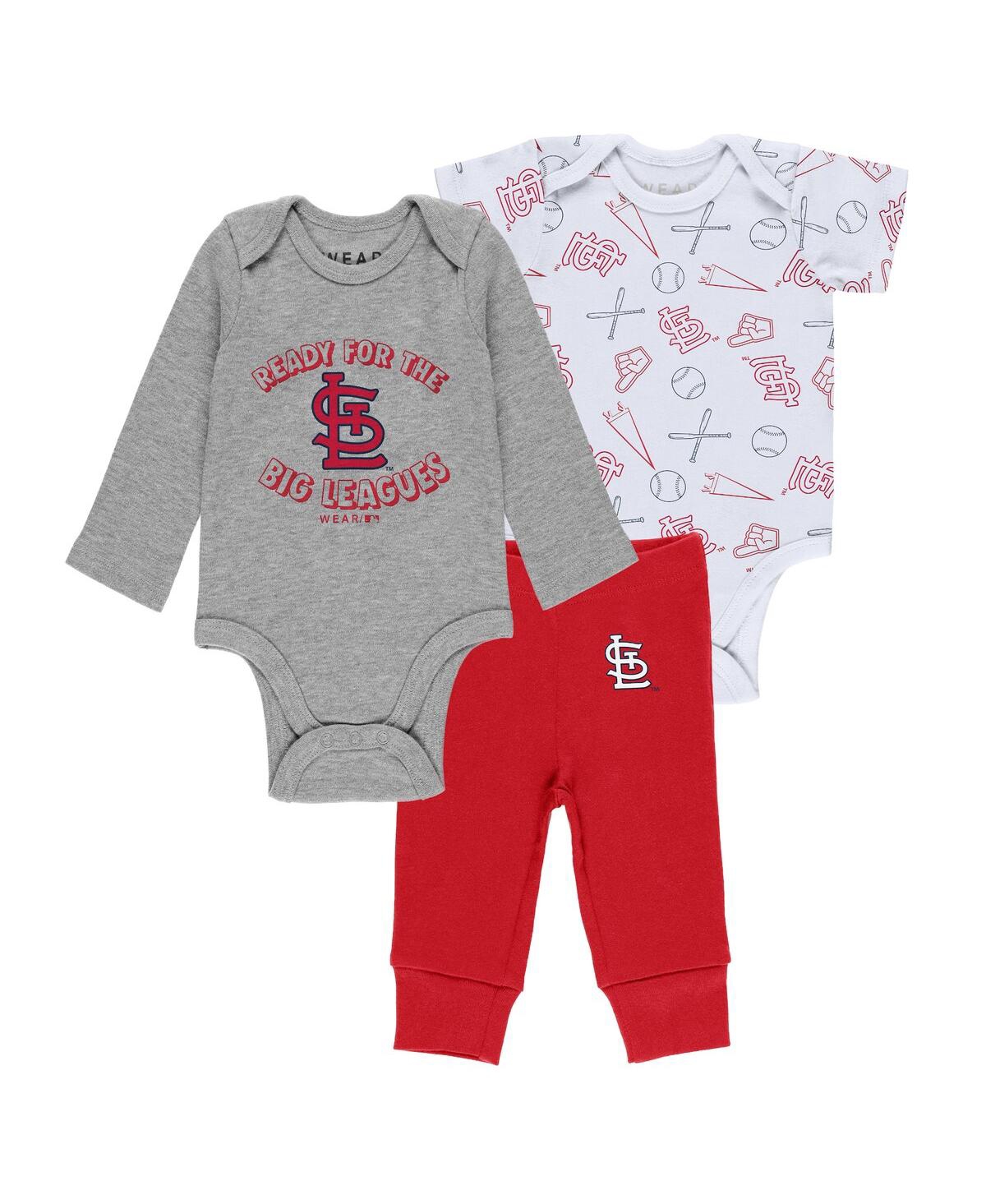 Shop Wear By Erin Andrews Baby Boys And Girls  Gray, White, Red St. Louis Cardinals Three-piece Turn Me Ar In Gray,white,red