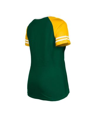 Women's Green Green Bay Packers Raglan Lace-Up T-shirt