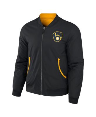 Men's Darius Rucker Collection by Black, Gold Milwaukee Brewers Reversible Full-Zip Bomber Jacket