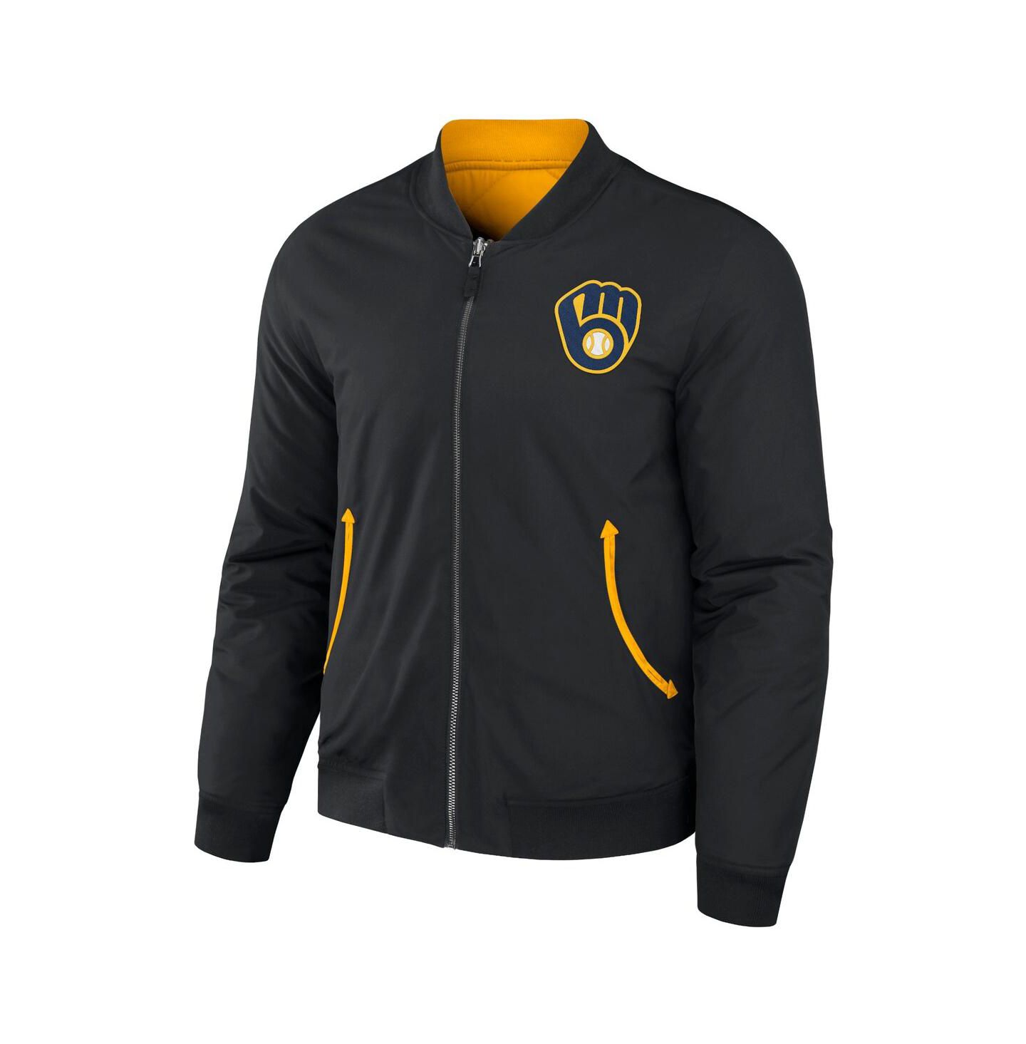 Мужская куртка Fanatics Darius Rucker Collection by Black, Gold Milwaukee Brewers Reversible Full-Zip Bomber — фото 3