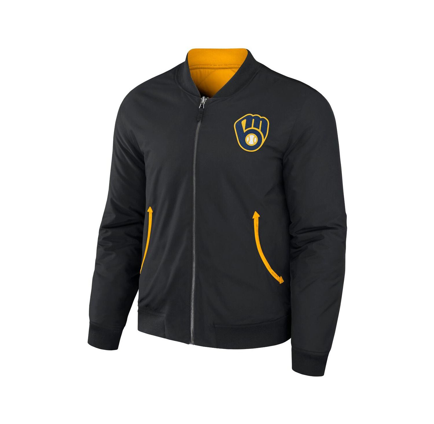 Men's Darius Rucker Collection by Black, Gold Milwaukee Brewers Reversible Full-Zip Bomber Jacket