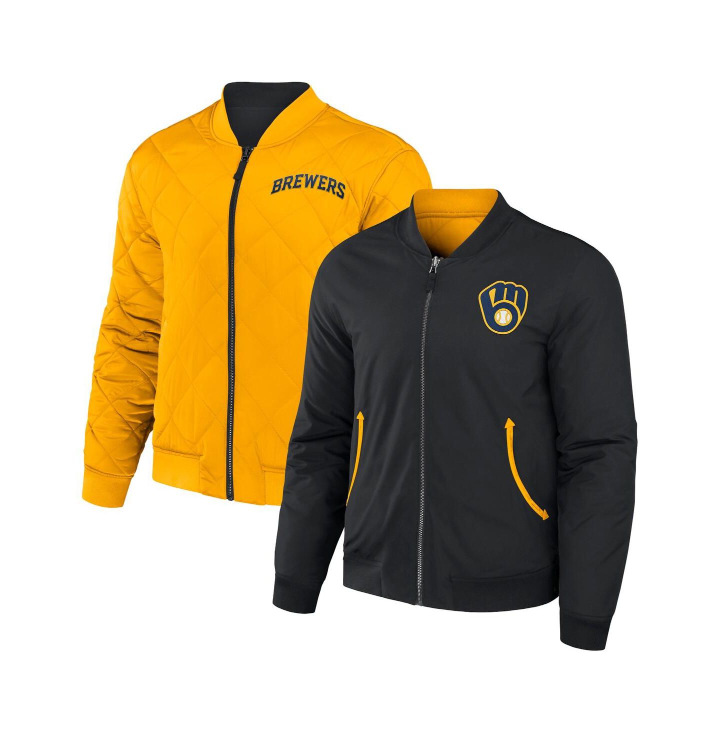 Мужская куртка Fanatics Darius Rucker Collection by Black, Gold Milwaukee Brewers Reversible Full-Zip Bomber — фото 1
