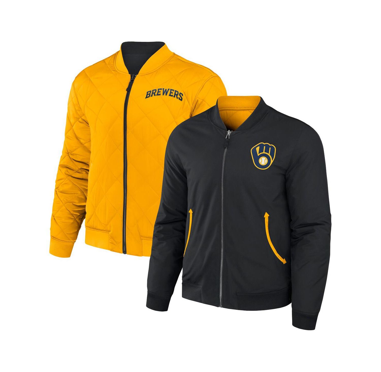 Men's Darius Rucker Collection by Black, Gold Milwaukee Brewers Reversible Full-Zip Bomber Jacket