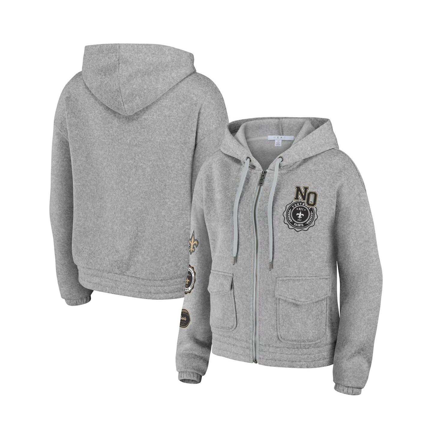 Женское худи WEAR by Erin Andrews Heather Gray New Orleans Saints Full-Zip — фото 1