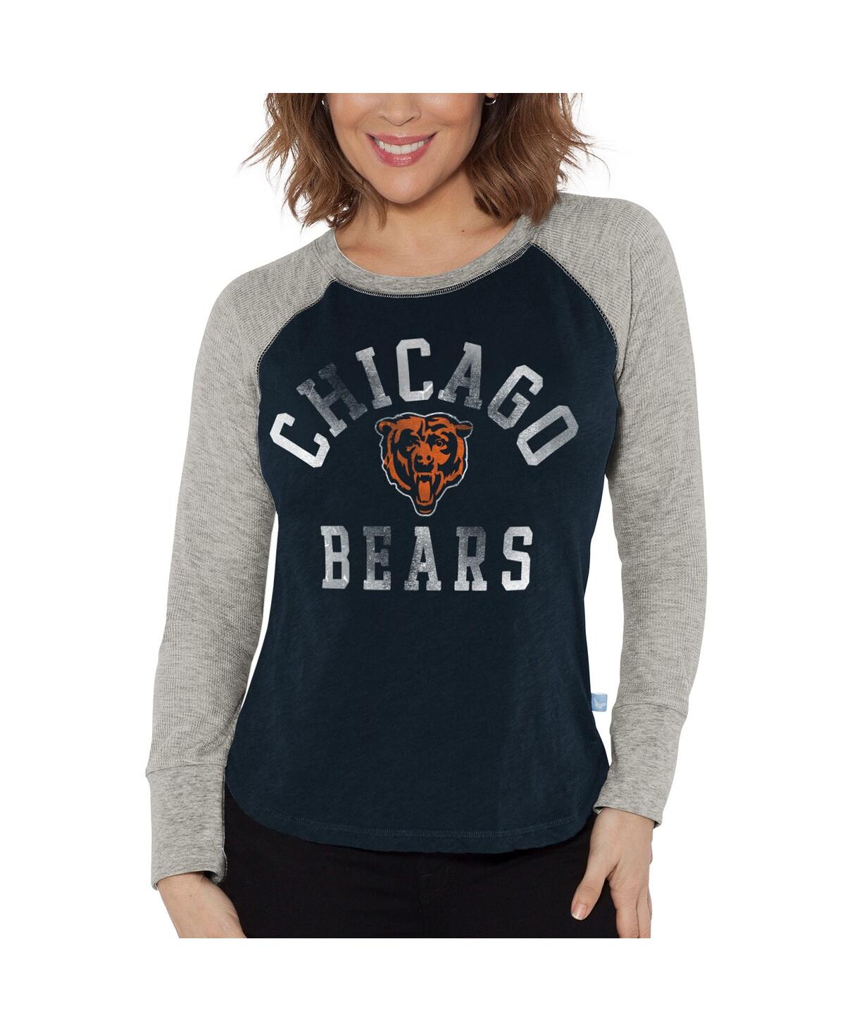Shop G-iii 4her By Carl Banks Women's  Navy, Heather Gray Distressed Chicago Bears Waffle Knit Raglan Long In Navy,heather Gray