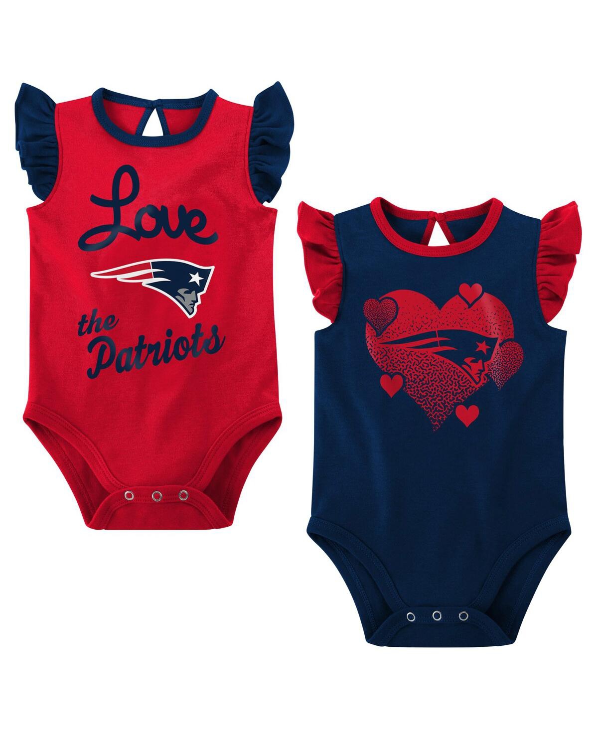 Shop Outerstuff Baby Girls Navy, Red New England Patriots Spread The Love 2-pack Bodysuit Set In Navy,red