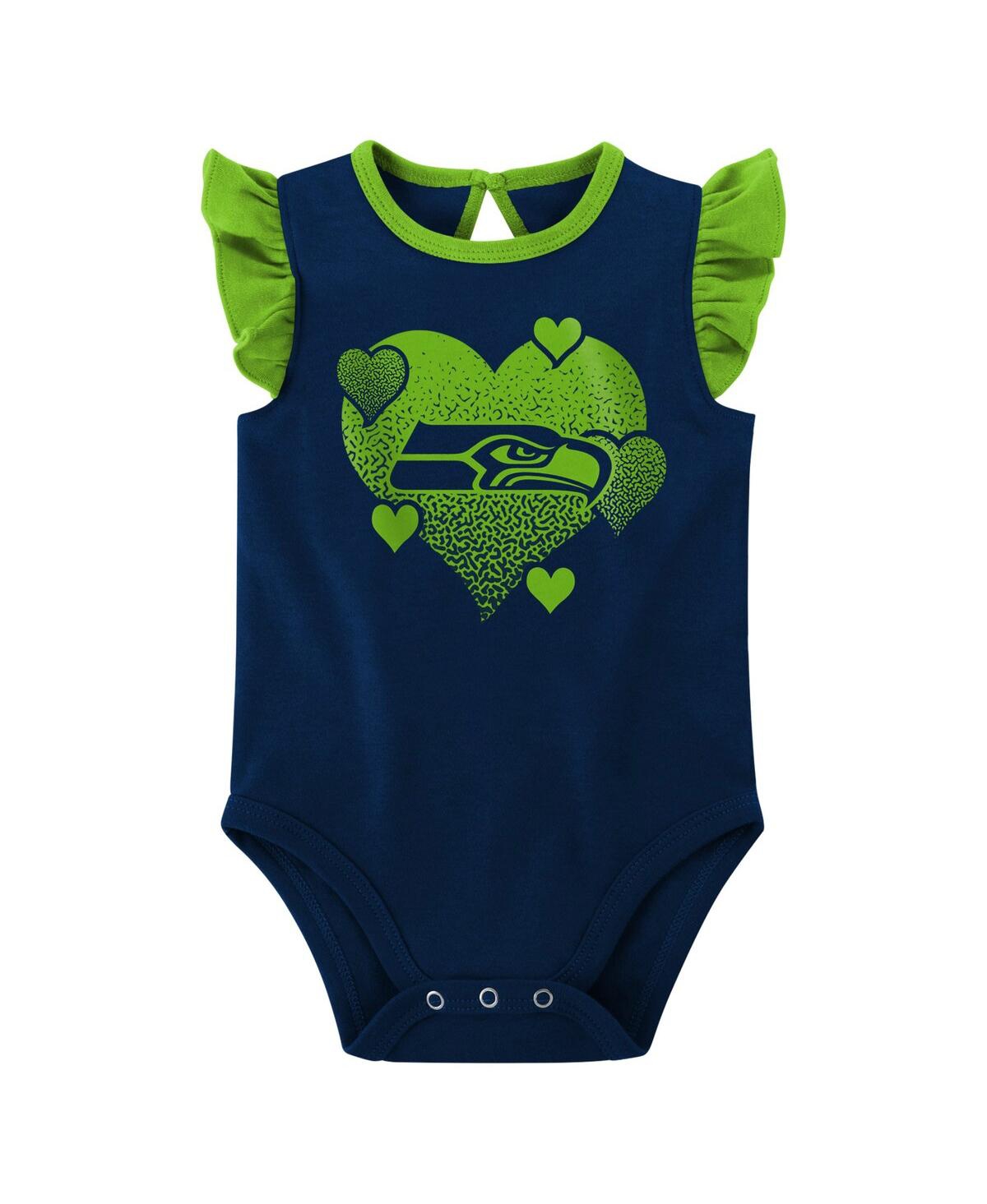 Baby Girls Neon Green Seattle Seahawks Spread the Love 2-Pack Bodysuit Set - Neon