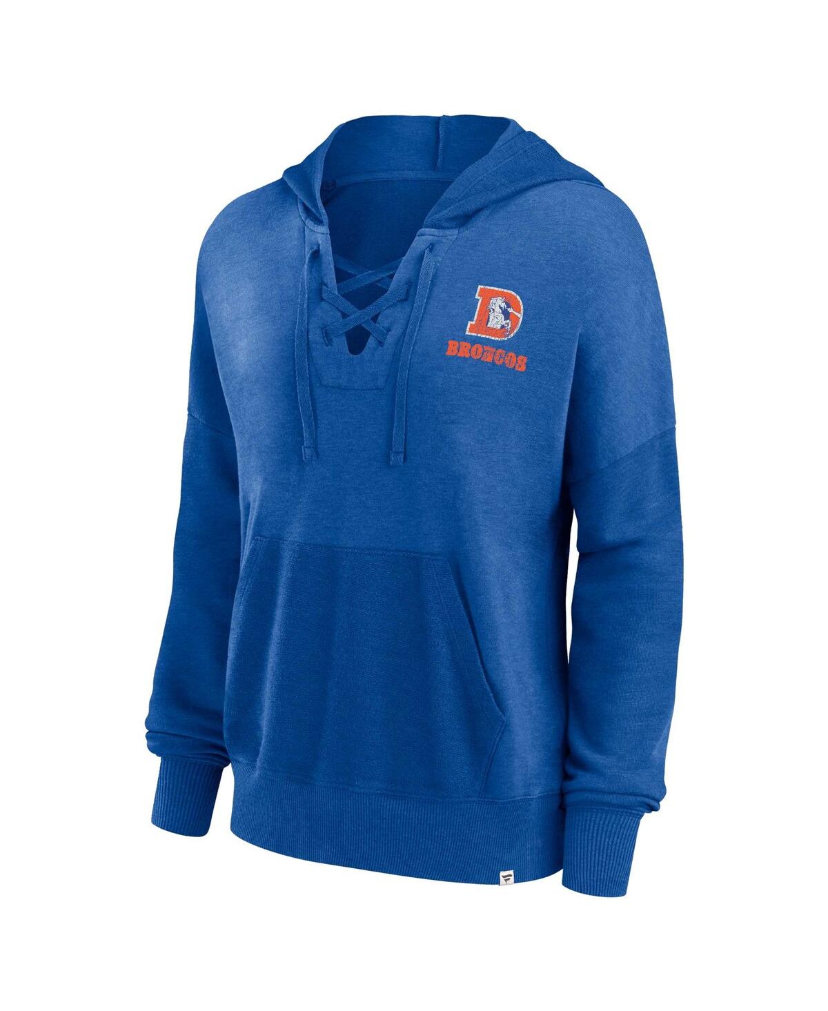 Women's FanaticsDistressed Denver Broncos Heritage Snow Wash French Terry Lace-UpPullover Hoodie - Royal