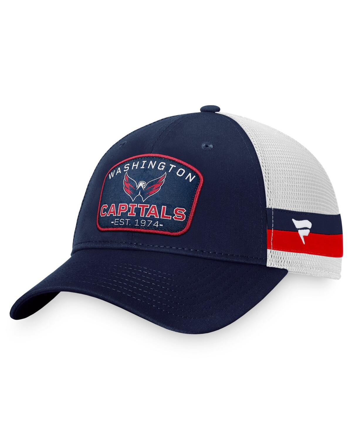 Fanatics Branded Navy/white Montreal Canadiens Fundamental Striped Trucker Adjustable Hat In Navy,white
