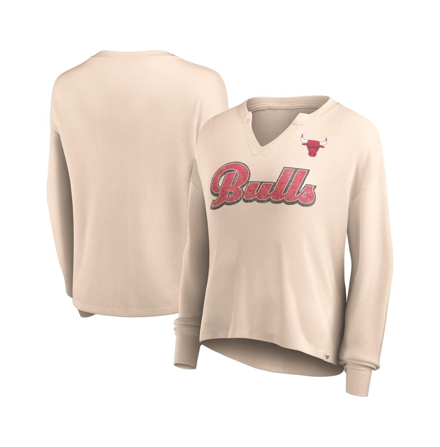 Женская футболка Fanatics Tan Distressed Chicago Bulls Go For It Long Sleeve Notch Neck — фото 1