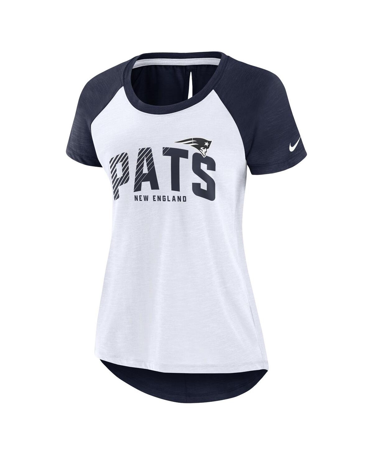 Shop Nike Women's  White, Navy New England Patriots Back Slit Lightweight Fashion T-shirt In White,heather Scarlet