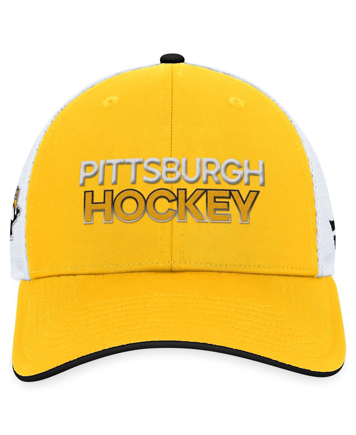 Shop Fanatics Men's  Gold Pittsburgh Penguins Authentic Pro Rink Trucker Adjustable Hat