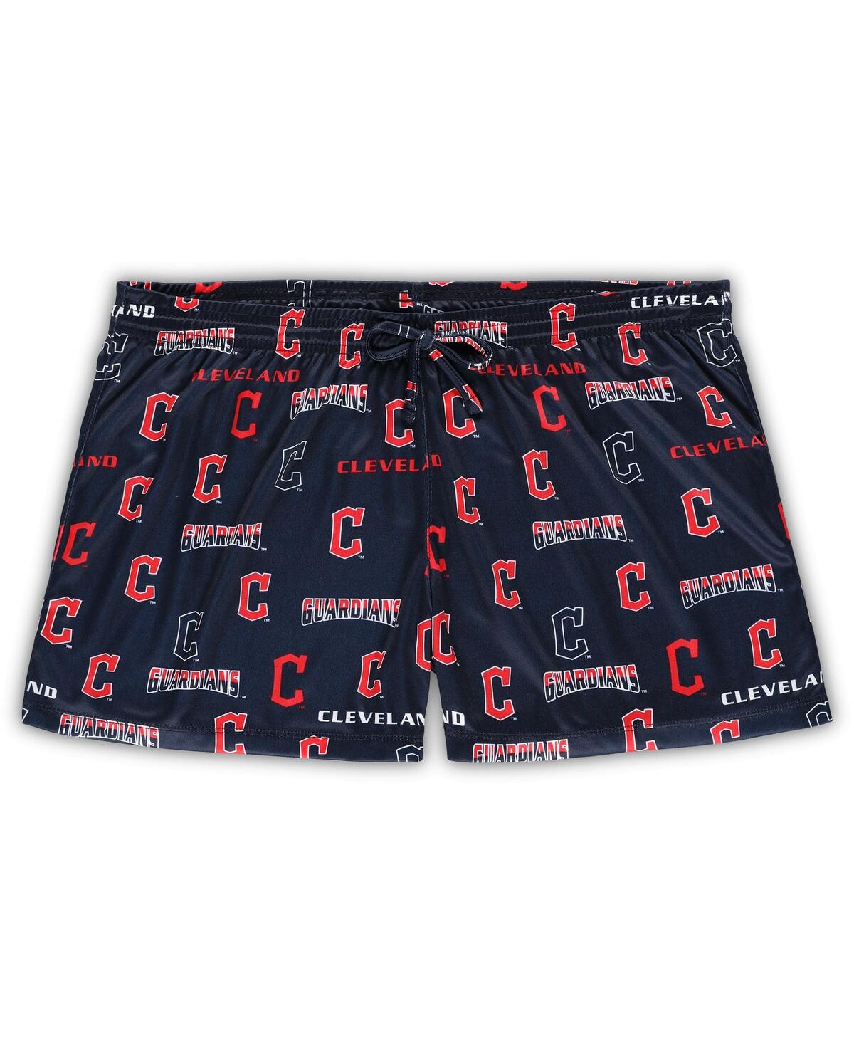 CONCEPTS SPORT WOMEN'S CONCEPTS SPORT WHITE, NAVY CLEVELAND GUARDIANS PLUS SIZE TANK TOP AND SHORTS SLEEP SET 