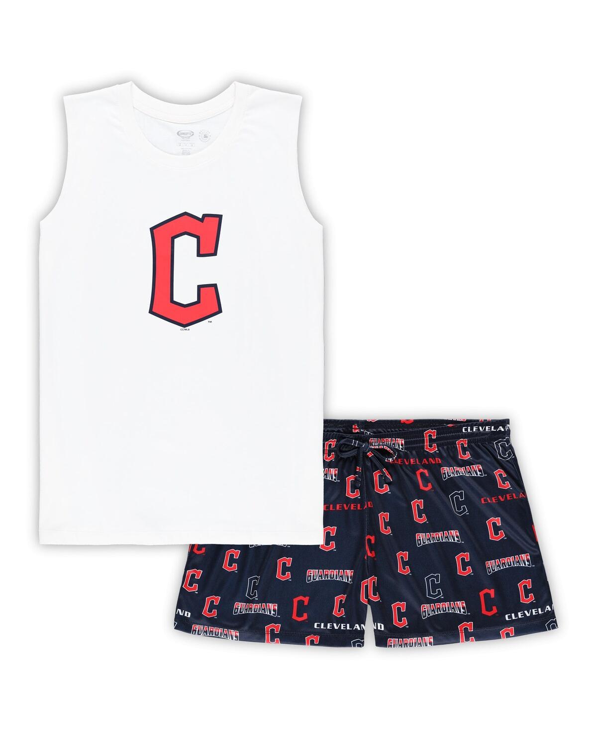 Shop Concepts Sport Women's  White, Navy Cleveland Guardians Plus Size Tank Top And Shorts Sleep Set In White,navy