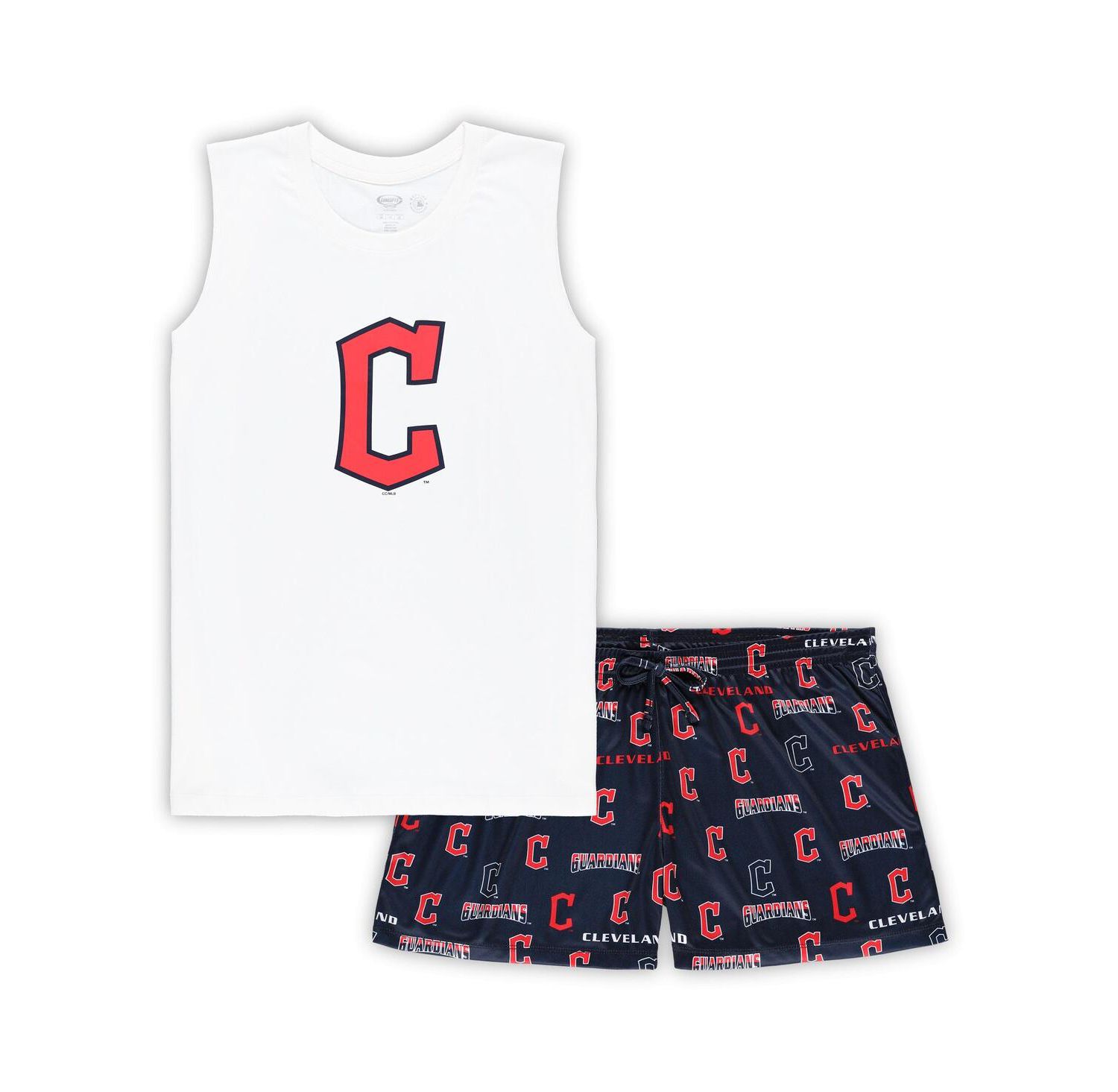 Women's White, Navy Cleveland Guardians Plus Size Tank Top and Shorts Sleep Set