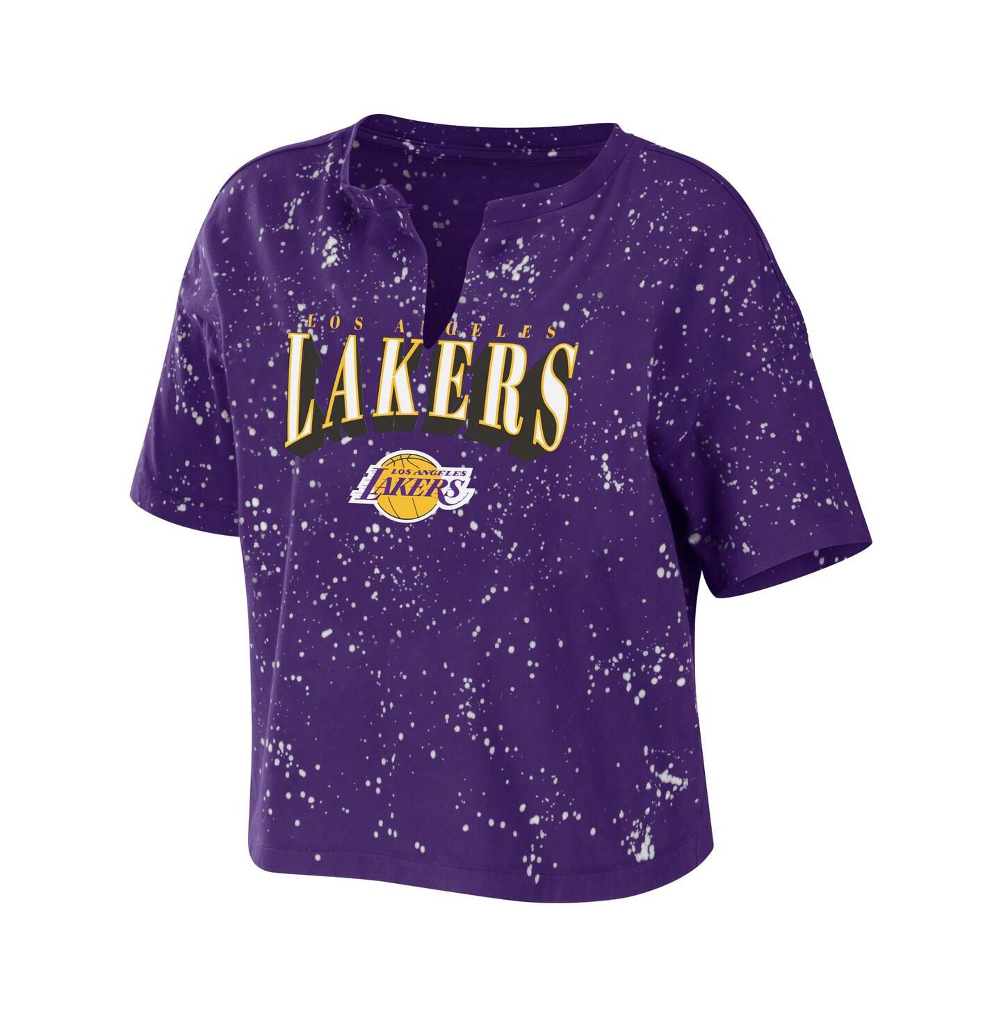 Женская футболка WEAR by Erin Andrews Purple Los Angeles Lakers Bleach Splatter Notch Neck — фото 3