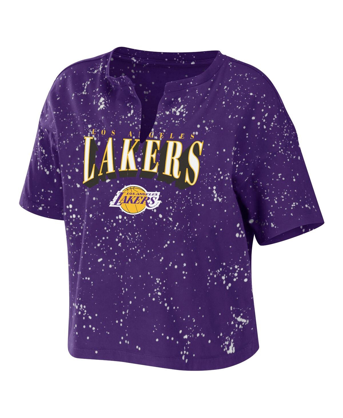 Shop Wear By Erin Andrews Women's  Purple Los Angeles Lakers Bleach Splatter Notch Neck T-shirt