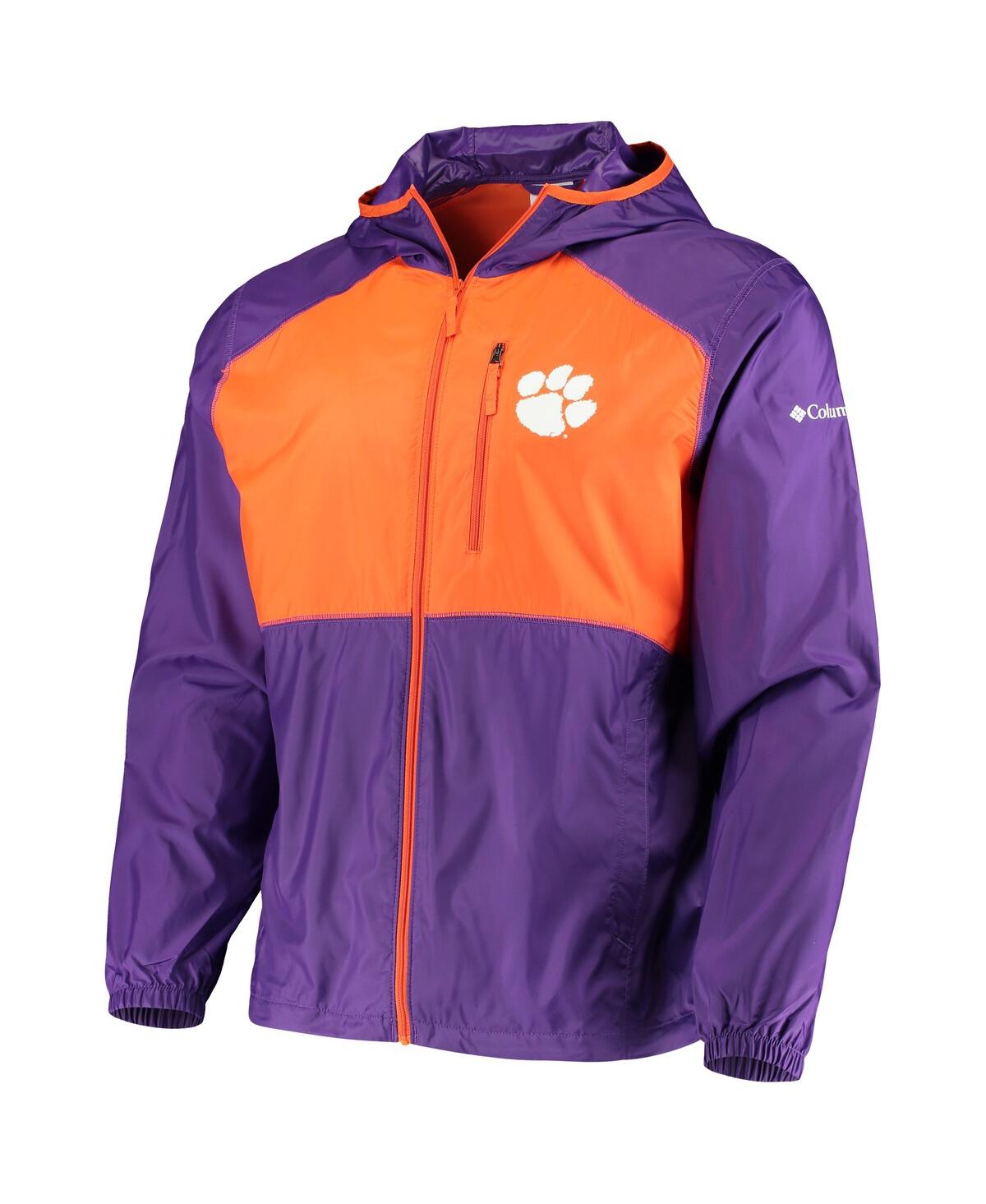Shop Columbia Men's  Purple, Orange Clemson Tigers Flash Forward Hoodie Full-zip Lightweight Windbreaker In Purple,orange