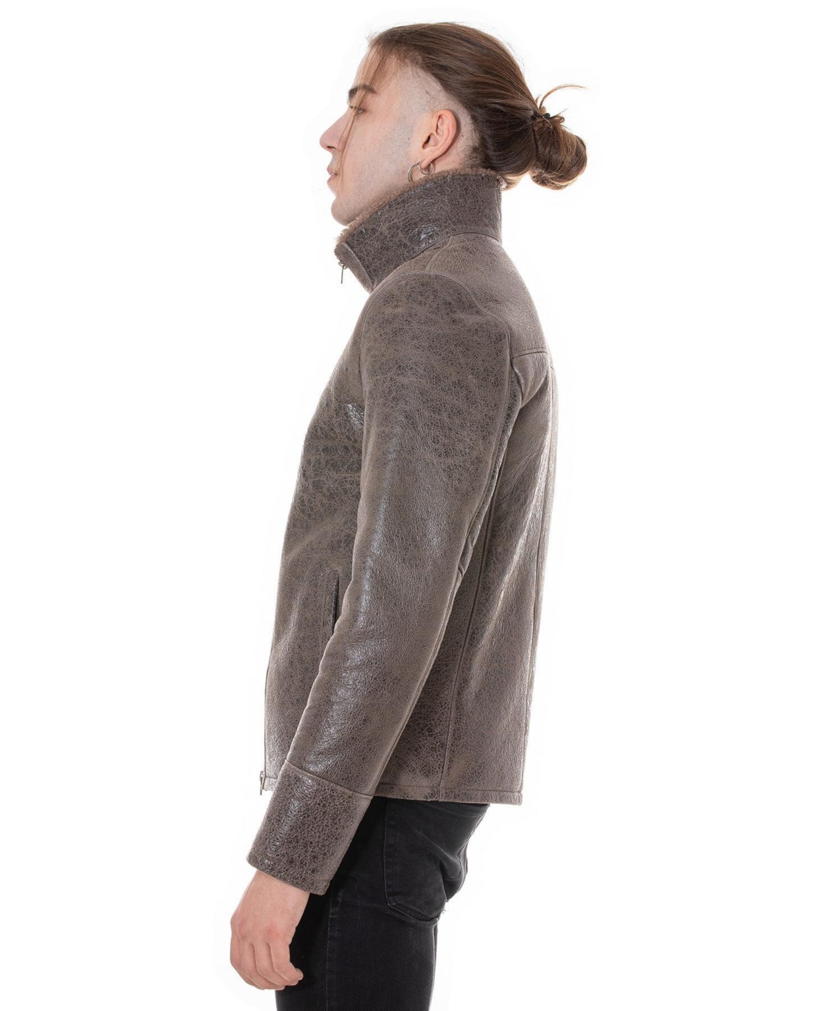 Furniq Uk Men's Shearling Casual Jacket,with Cashmere Curly Wool - Cracked cashmere