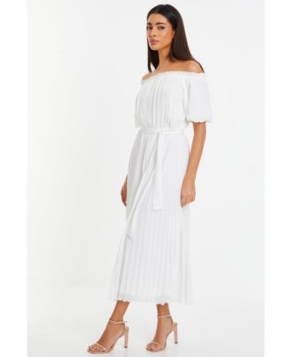 Women's Chiffon Pleated Bardot Midi Dress