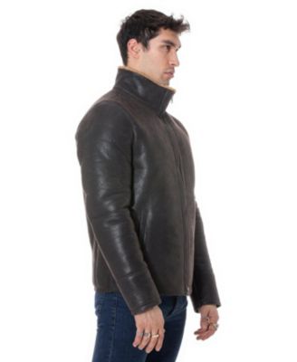 Men's Shearling Casual Jacket, Vintage Like Brown with Ginger Curly Wool