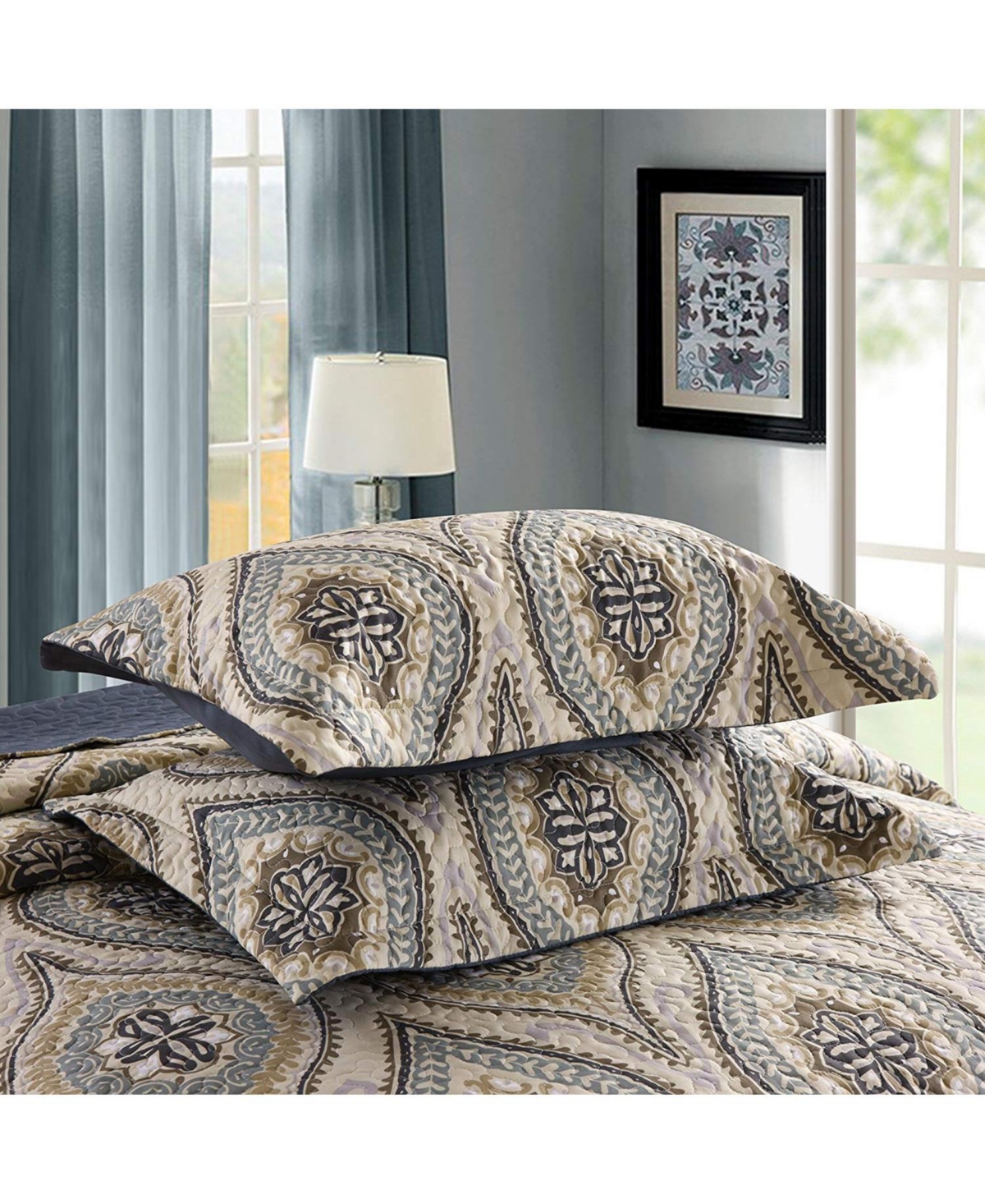 MarCielo 3 Piece Quilted Bedspread Quilt Set Lightweight Bedspread A16 - -khaki