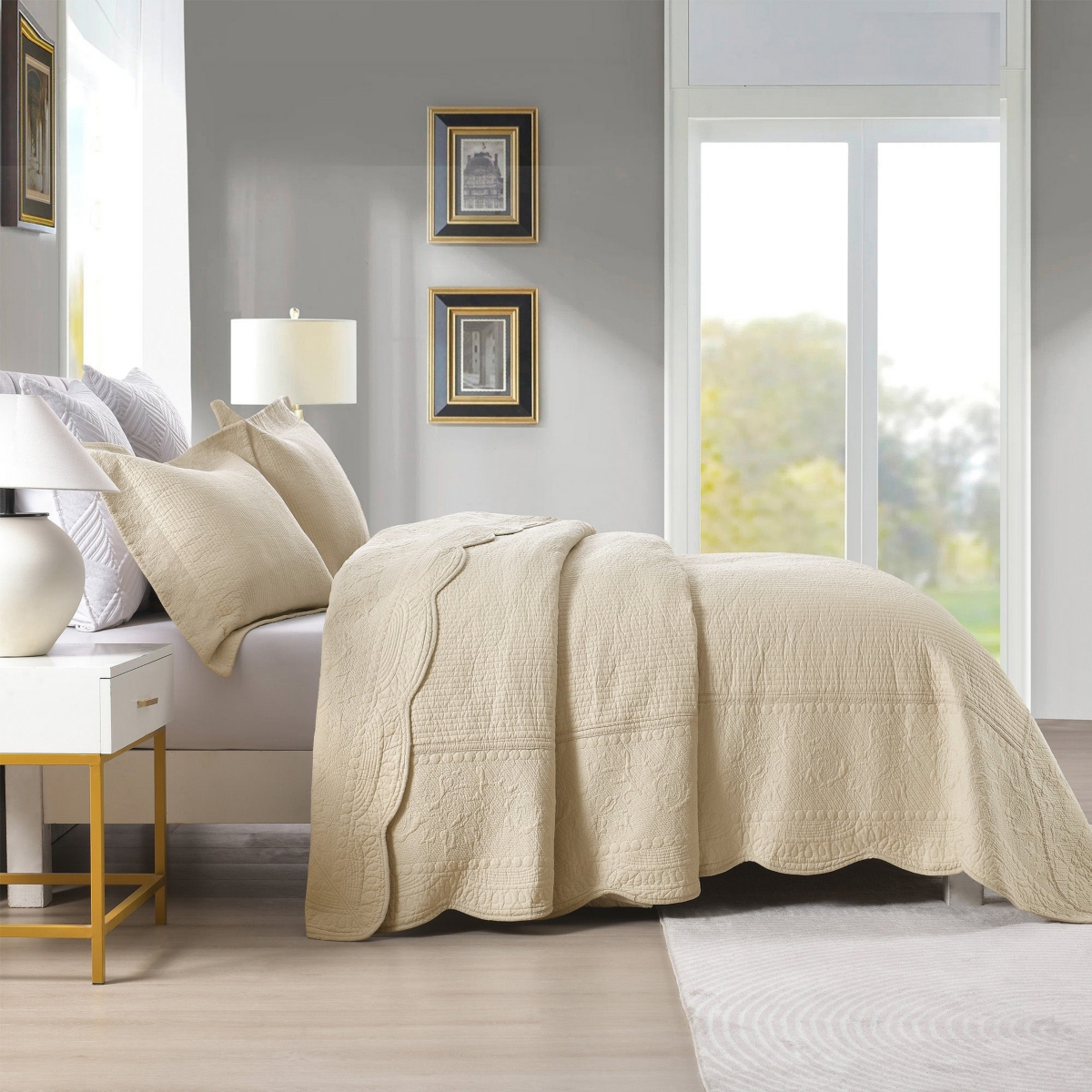 MarCielo 3 Pcs 100% Cotton Oversized Bedspread Set Lightweight Quilt Set Tg