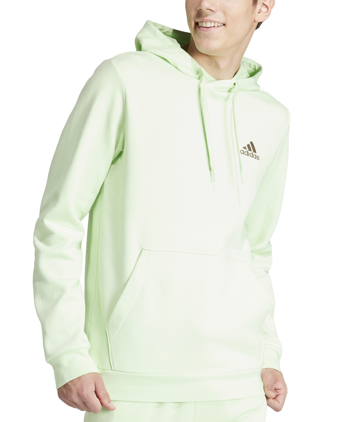 Adidas Originals Men's Feel Cozy Essentials Fleece Pullover Hoodie In Semi Green Spark