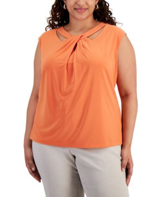 Kasper - Plus Size Twist-Neck Sleeveless Blouse