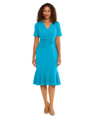 London Times - Women's Twisted Flounce-Hem Midi Dress