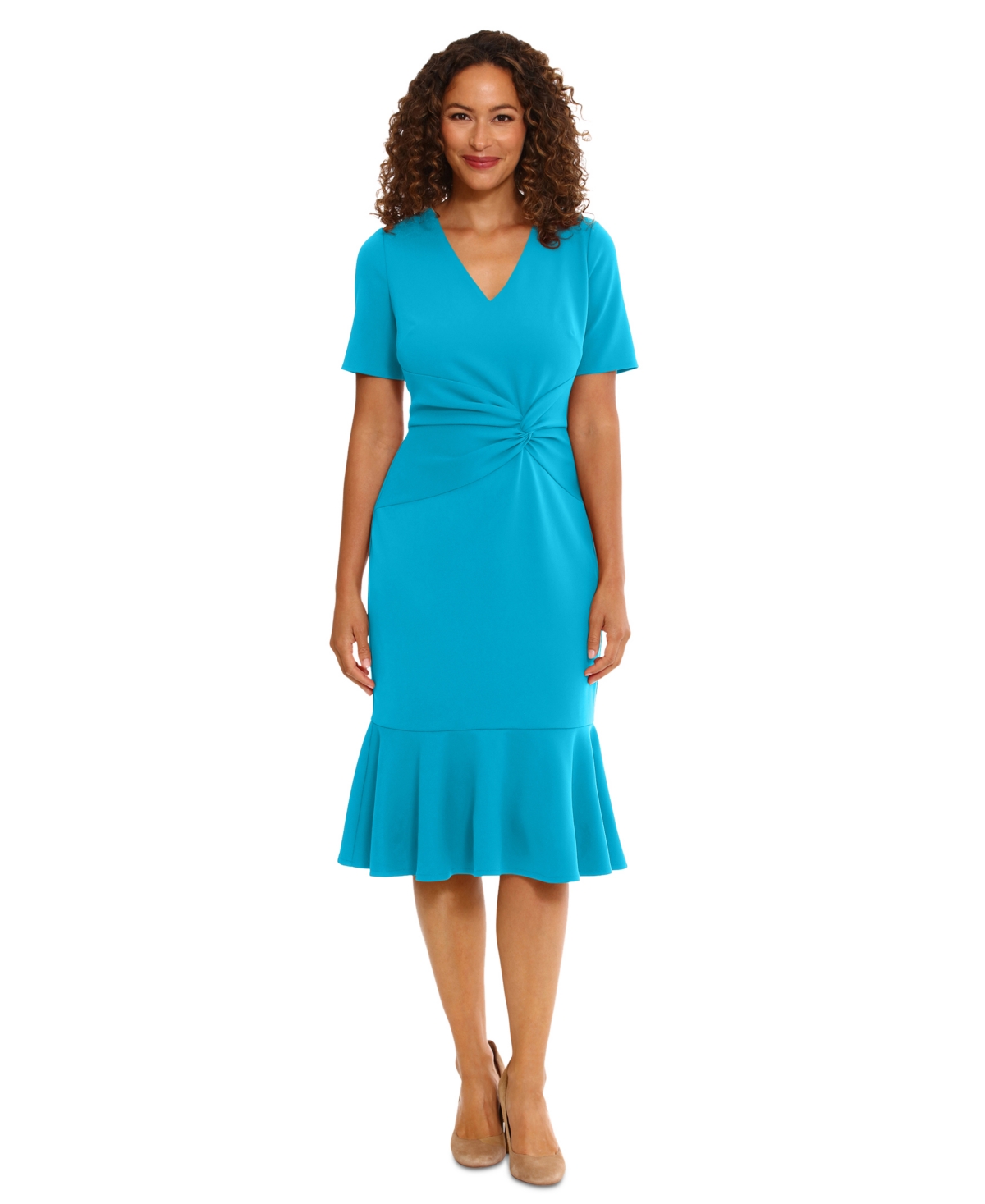 Women's Twisted Flounce-Hem Midi Dress - Blue