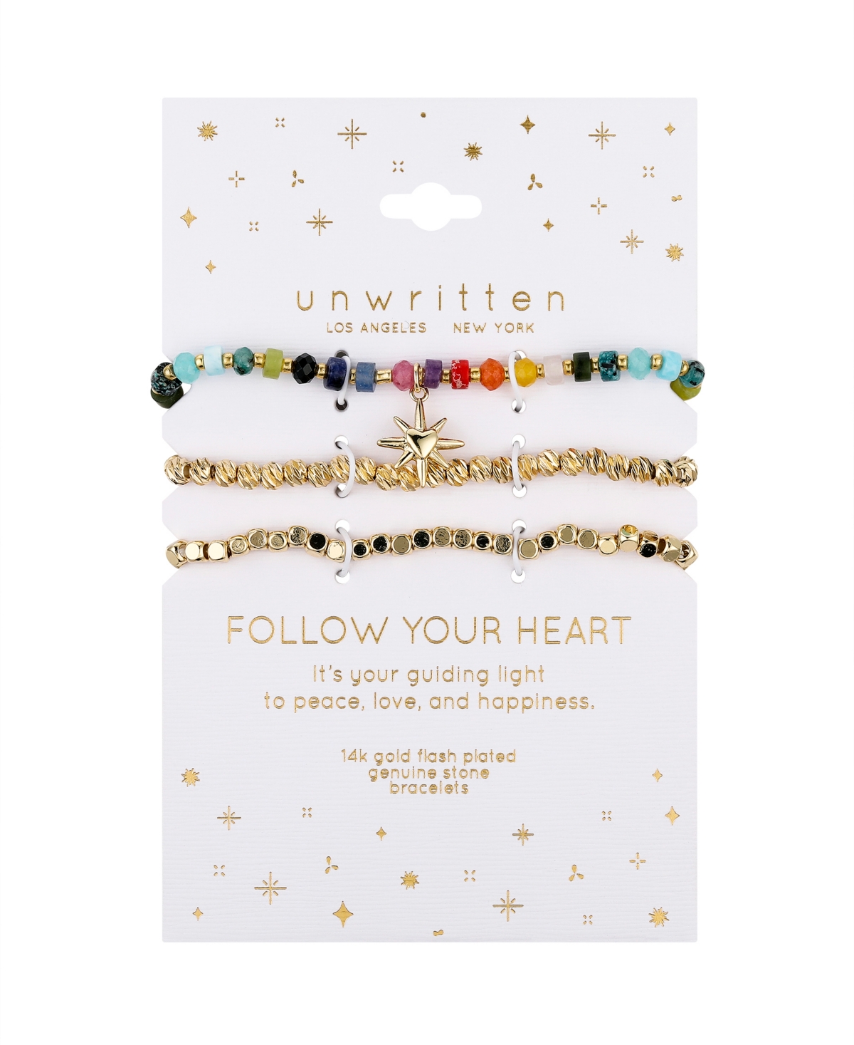 Shop Unwritten Multi Color Stone And 14k Gold Plated Heart Stretch Bracelet Set