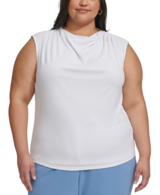 Calvin Klein - Plus Size Pleated-Shoulder Cowlneck Sleeveless Top