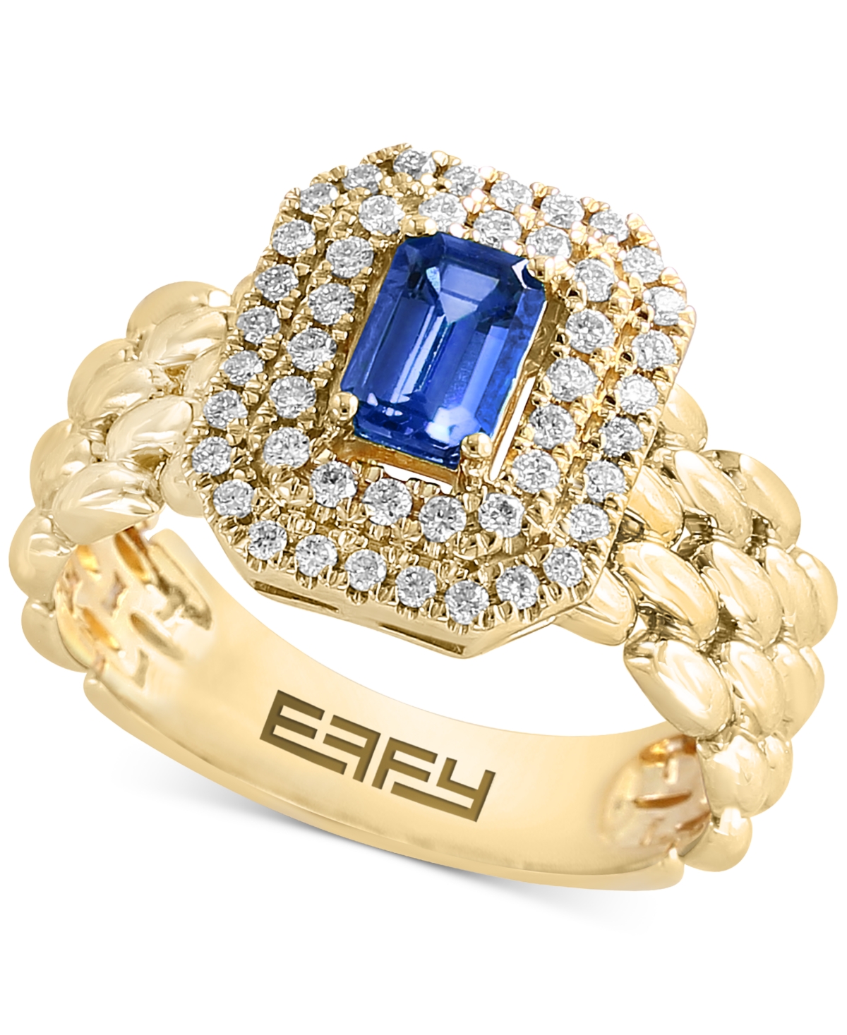 Shop Effy Collection Sapphire (1-1/2 Ct. T.w.) & Diamond (5/8 Ct. T.w.) Double Halo Statement Ring In 14k Gold In Yellow Gol