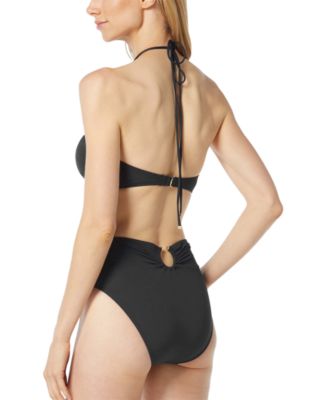 Shop Michael Kors Michael  Womens O Ring Bandeau Bikini Top High Waist Bottoms In Black