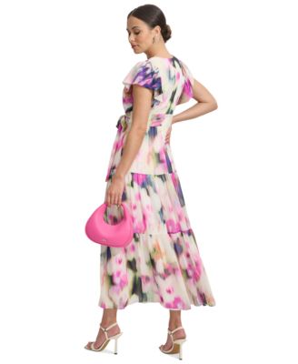 DKNY Women's Chiffon Flutter-Sleeve Tie-Waist Dress 