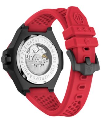 Men's Automatic Skeleton Royal Red Silicone Strap Watch 46mm