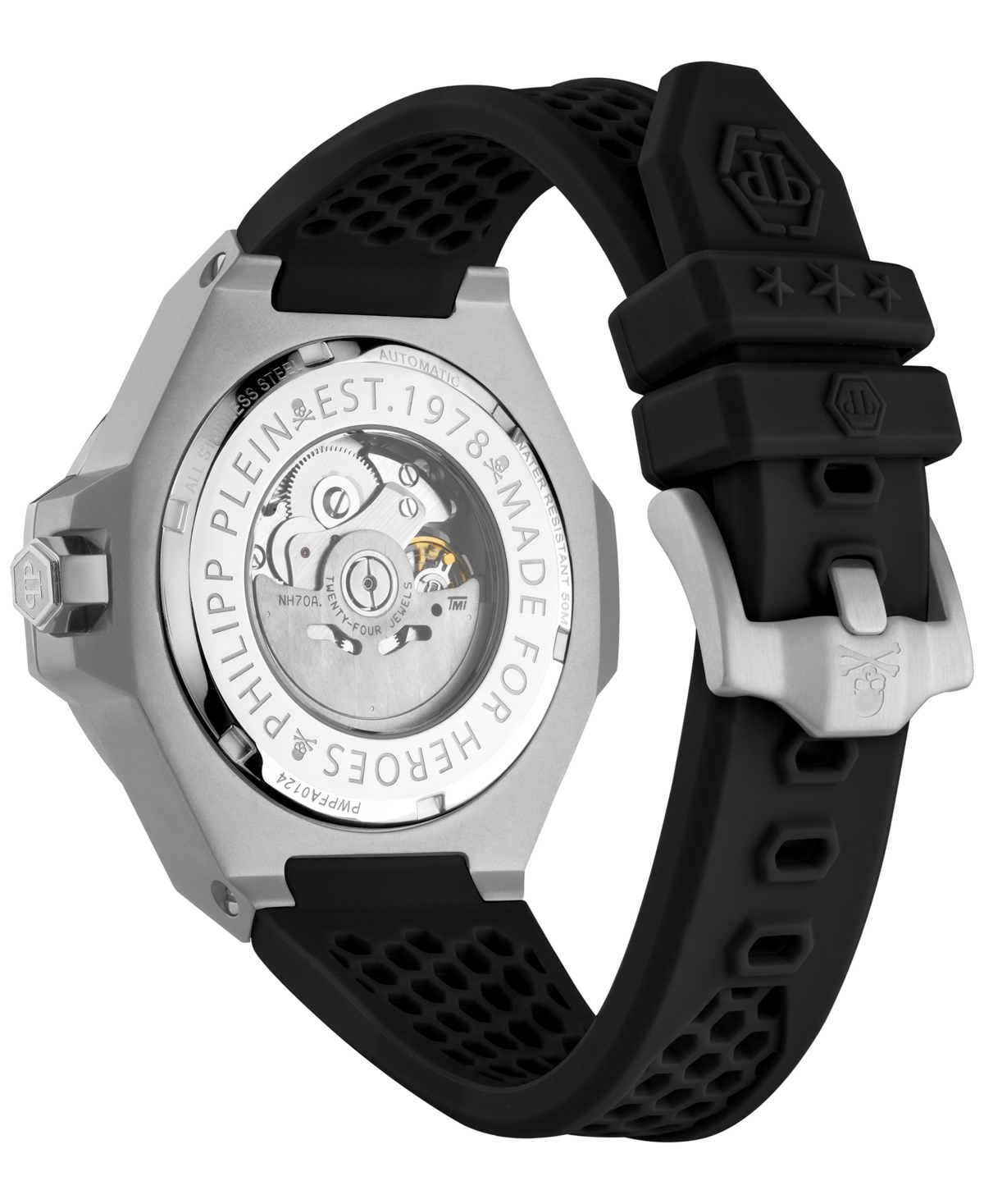 Shop Philipp Plein Men's Automatic Skeleton Royal Black Silicone Strap Watch 46mm In Stainless