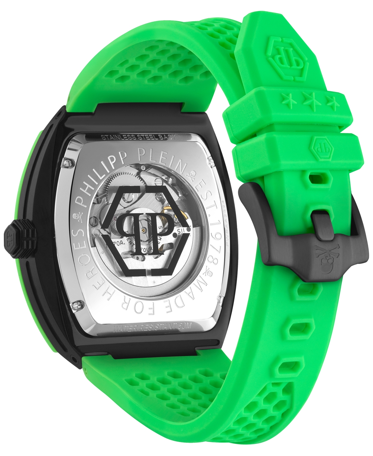 Shop Philipp Plein Men's Automatic The Skeleton Green Silicone Strap Watch 44mm In Black