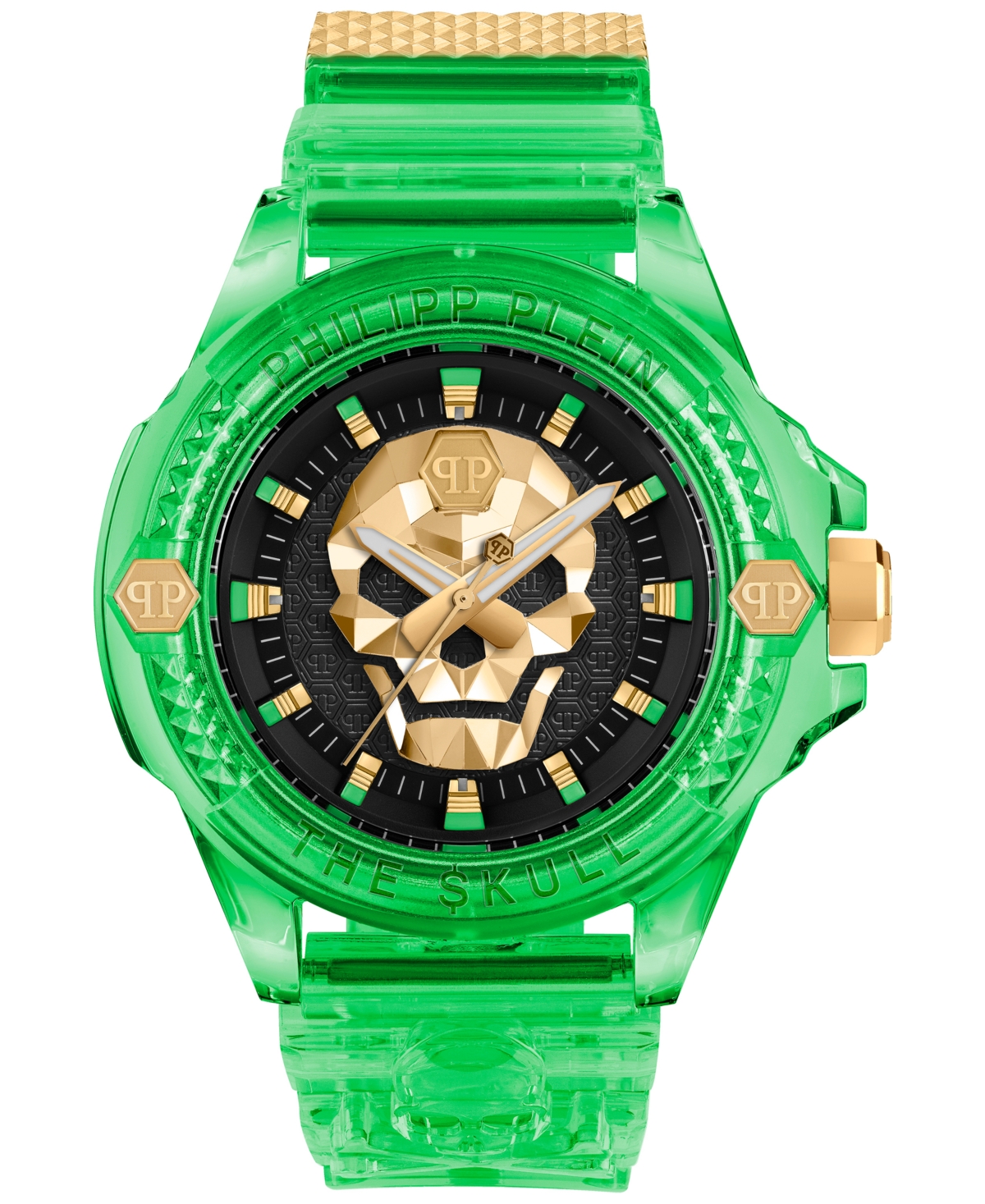 Philipp Plein Unisex The Skull Scuba Duba Green Silicone Strap Watch 44mm