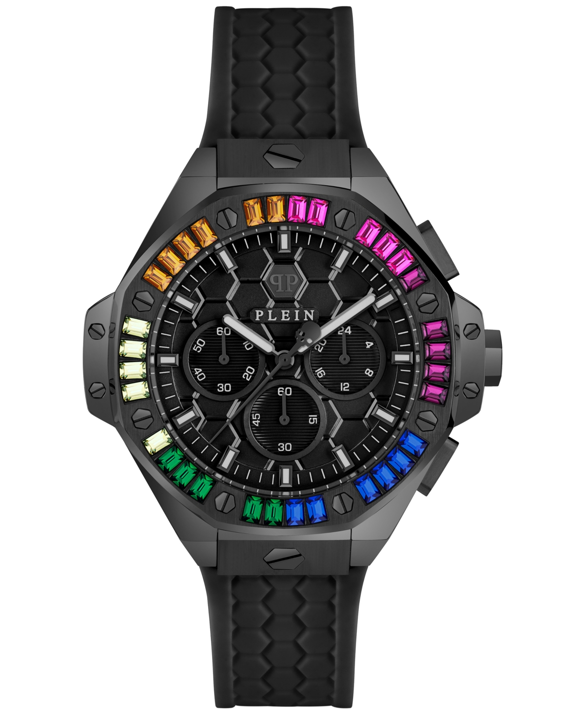 Unisex Chronograph Black Silicone Strap Watch 42mm - Black