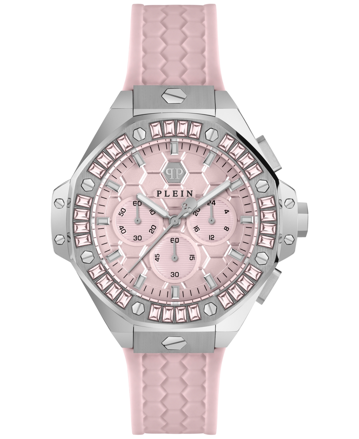Unisex Chronograph Pink Silicone Strap Watch 42mm - Stainless