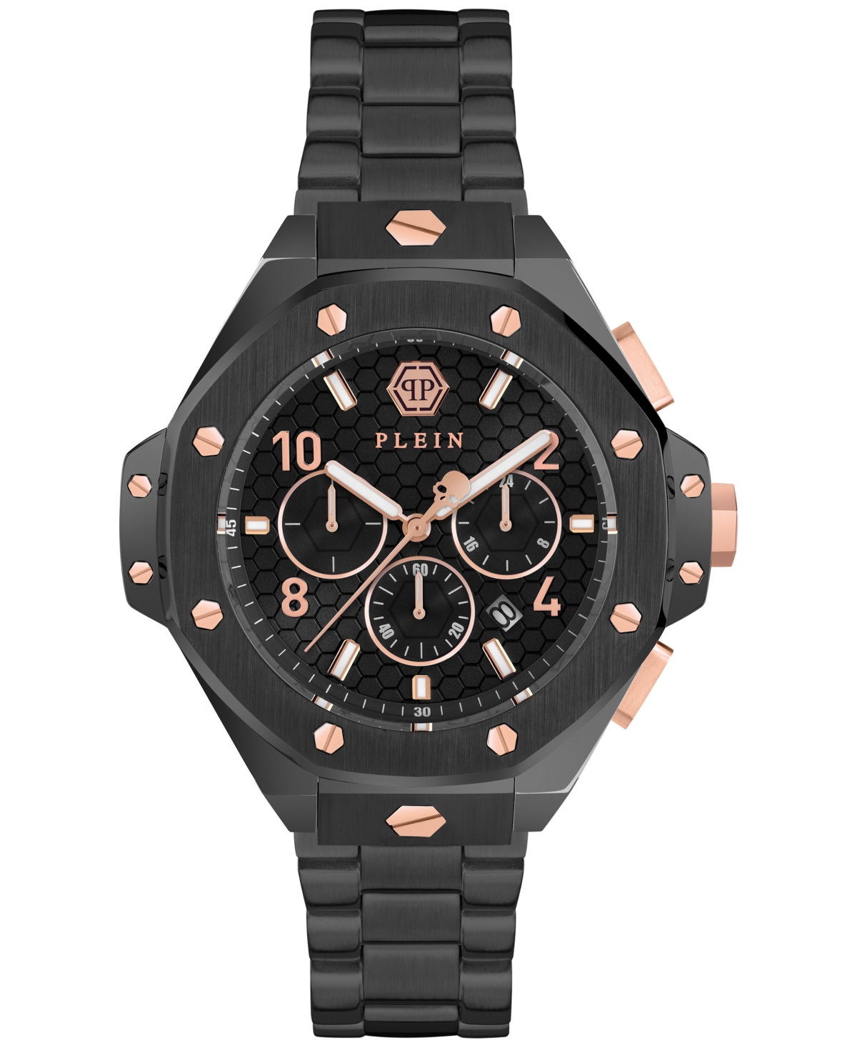 Men's Chronograph Black Ion Plated Bracelet Watch 46mm - Black