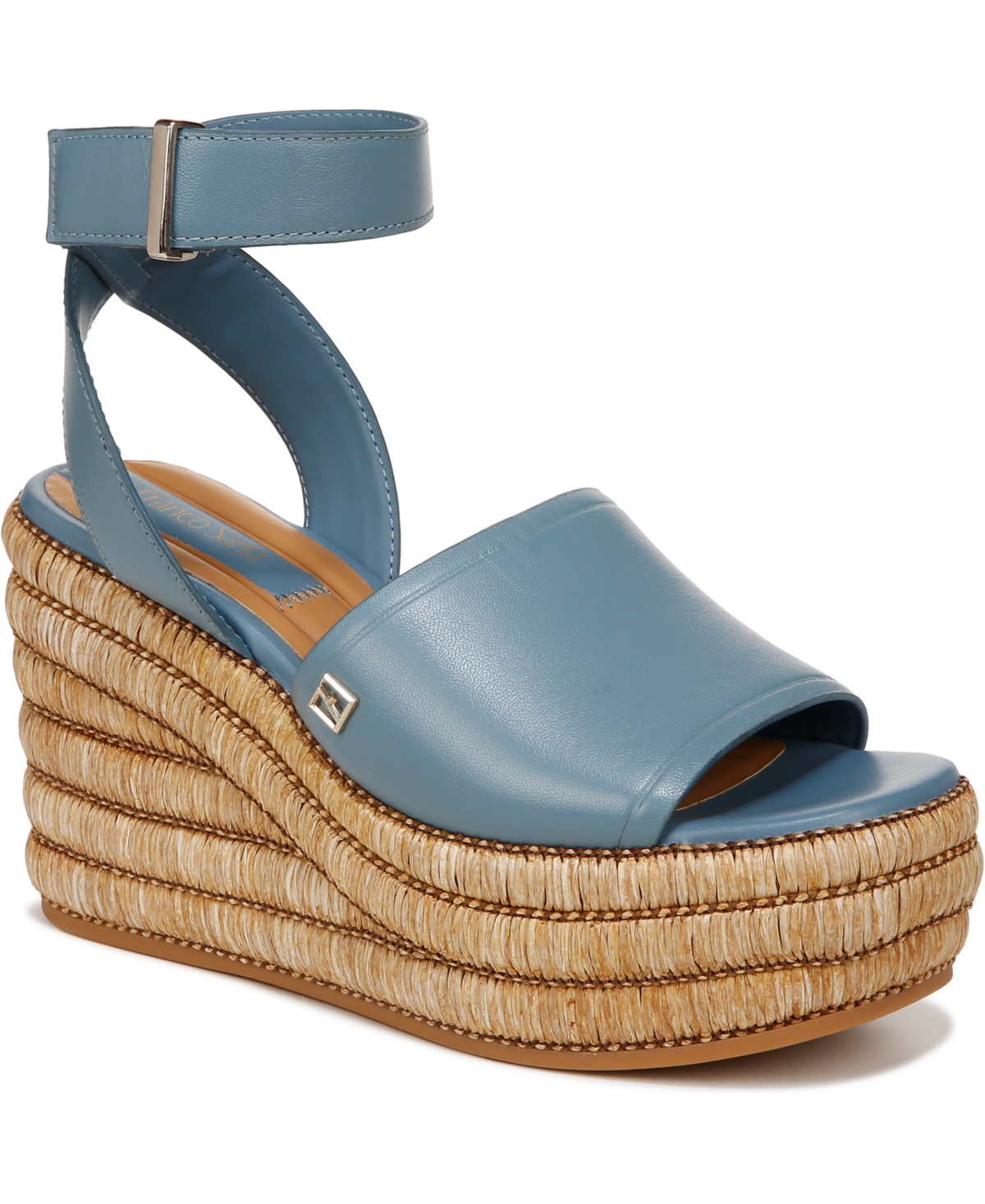 Toni Espadrille Wedge Sandals - Denim Blue Leather