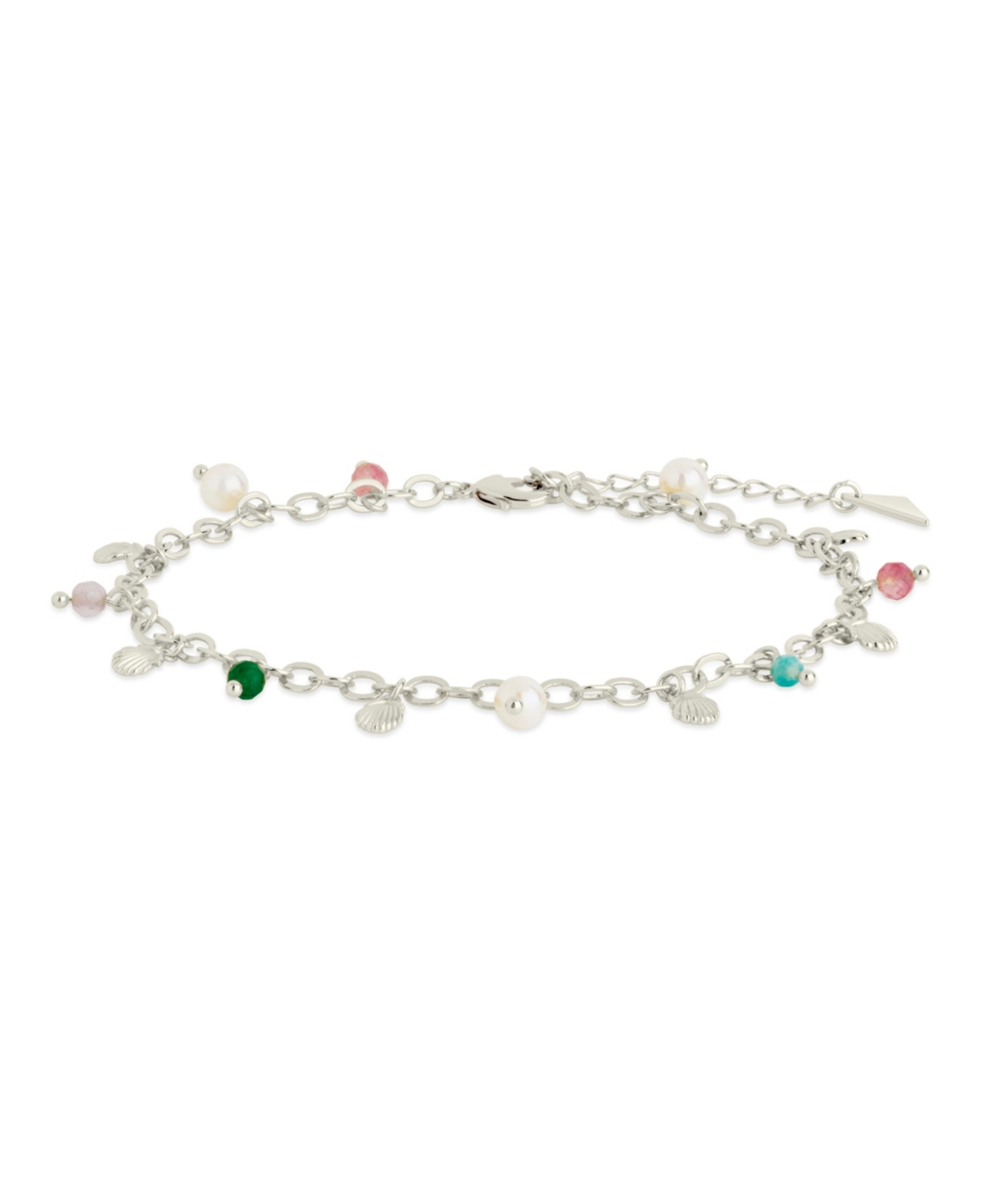 Sterling Forever Gold-Tone orTone Cultured Pearl And Glass Bead Charm Truvy Anklet - Silver