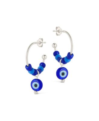 Gold-Tone or Silver-Tone Blue Beaded Accent Sibyl  Hoops